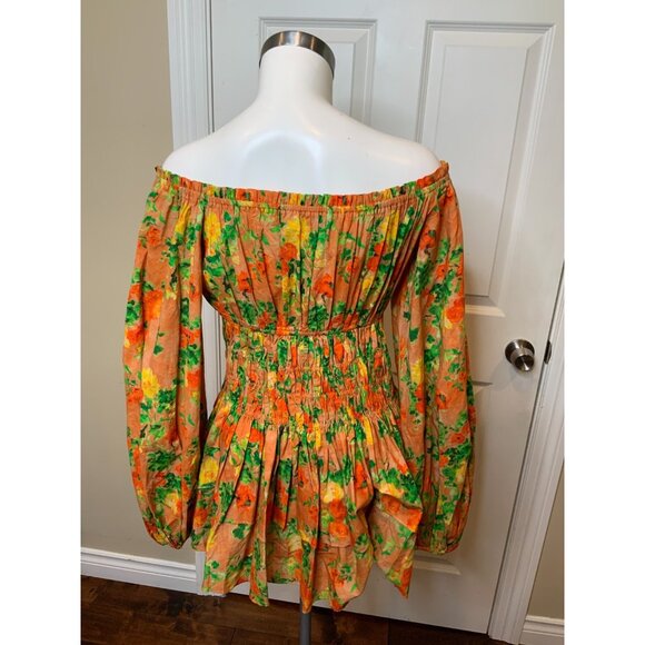 Caroline Constas Orange Floral Sage Off-The-Shoulder Floral Mini Dress, Size S - Picture 5 of 6